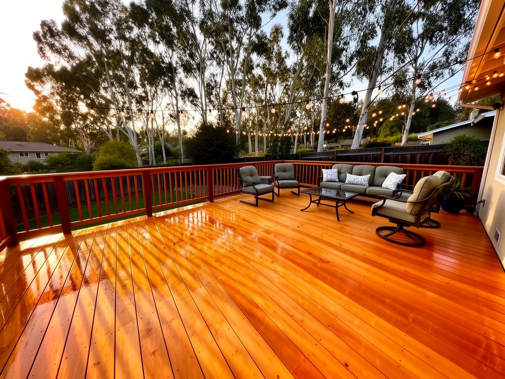 After: Warm honey-toned redwood deck after a softwash treatment